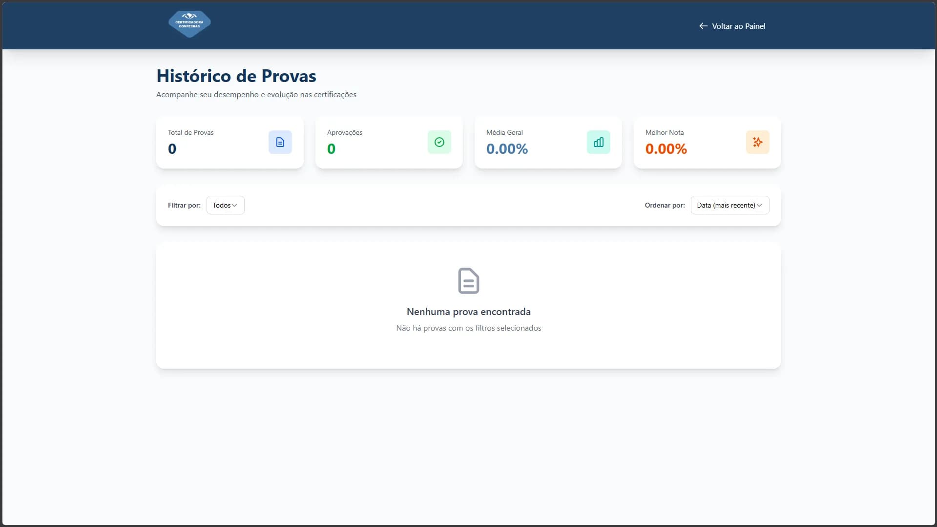 Tela da certificação CONFEBRAS com etapa administrativa